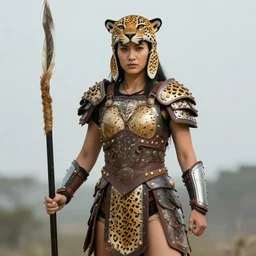 photo of a female warrior with jaguar armour