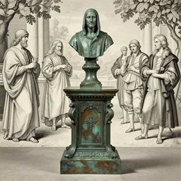 erudite bronze pedestal, by Edgar Maxence and Ross Tran and Michael Whelan and Da Vinci and Caravaggio and J.M.W Turner and Bruegel intricate line drawings, cinematic, establishing shot, 8k resolution,