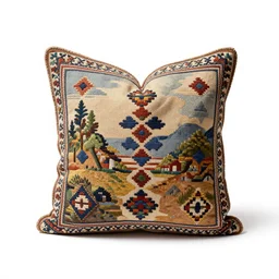 ceramic kilim pillow, photorealistic, isolated on a pure white background, centered, entire object in frame, sharp focus, soft studio lighting
