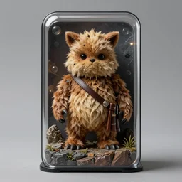 Jedi Ewok Kenner figure in the blister. Studio lighting, no background.