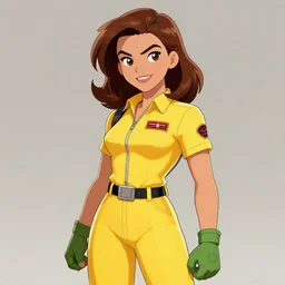 beautiful brown hair female reporter in a yellow jumpsuit character april o ’ neil from teenage mutant ninja turtles ( tmnt 1 9 8 7 ), by boris valejo and frank franzetta, trending on artstation!