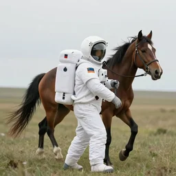 astronaut carries a horse behind. by ruan jia