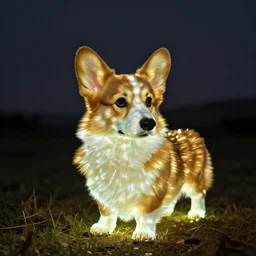 a corgi made of glow sticks