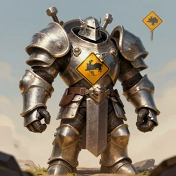 giant war champion wearing road sign armor, d & d, digital art, artwork by sinixdesign