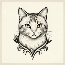 tattoo sketch of a one - eyed cat, on a canva, blackwork, ornamental, line art, vector,