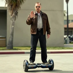 Walter White talking to Gustavo Fring while standing on a hoverboard, HDR, 8k,