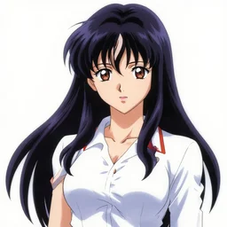 Misato katsuragi, anime, highly detailed, digital art, centered, portrait, colored accurately, in the style of kentaro miura
