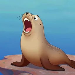 insane screaming california sea lion, disney cartoon 1 9 5 4, trending on artstation