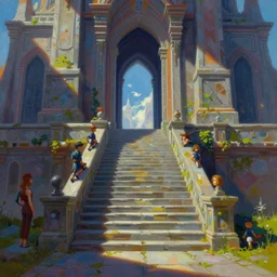 matte glossy painting of stone steps fantasy leading do a portal, artstation by emilia dziubak, will terry, greg olsen, chris mars, ann long, and mark brooks, gret ritkowski dramatic, architecture, colorful final fantasy architecture