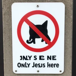 a sign that says no cats allowed, only jesus here