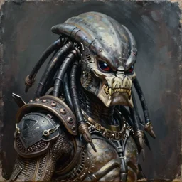 a bust shot of the predator by chris ayers, oil on canvas, deep depth field, masterpiece, by ken barthelmey and stan winston, trending on artstation, featured on pixiv, cinematic composition, hyper - detailed, hd, hdr, 4 k, 8 k