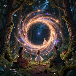 cosmic portal in an enchanted forest at night, swirling magical glowing light portal, ferdinand knab, alena aenami, dan mumford