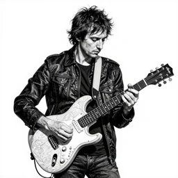 john frusciante playing epic solo, black and white, intricate lines, high detailed, one subject, by bartosz kosowski