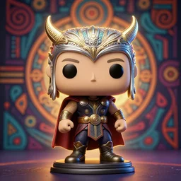 a funko pop delicate sculpture of an ornate detailed thor in front of an intricate background by aj fosik, micro detail, backlit lighting, octane renderer, colourful, physically based rendering, tribal art, trending on cgsociety