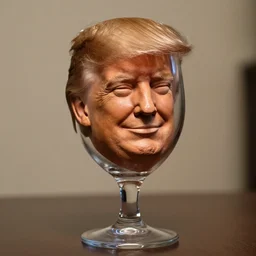 a wine glass in the shape of donald trump head, he is smiling