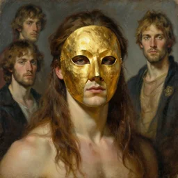 tales of earthsea, attractive male with golden mask, character design, painting by gaston bussiere, craig mullins, j. c. leyendecker, tom of finland
