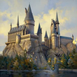 hogwarts in the style of thomas kinkade