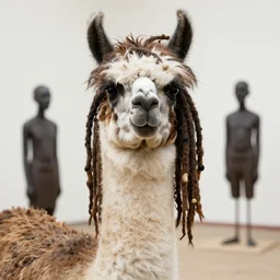 llama with dreadlocks, by mandy jurgens, el anatsui, james jean