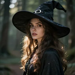 fantasy rogue female, witch hat, forest