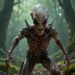 still from a horror movie of grotesque alien lunging towards the camera, highly detailed, horror movie scene, unreal engine, octane render, natural light outside