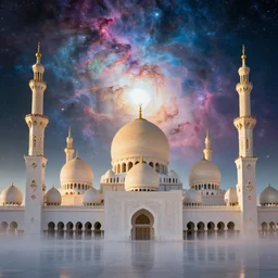 mosque surrounded by nebula clouds