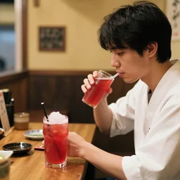 エイフェックスツインは 居 酒 屋 て 。 彼 らか 赤 の 飲 み 物 をのんている
