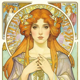 masterpiece head-on symmetrical centered painted portrait, Maya Ali as D&D sorcerer, hand drawn  Art Nouveau illustration, wearing wizard robes, delicate, elegant, tarot card background, in the style of ROSSDRAWS and Ruan Jia and Ross Tran and Alphonse Mucha and Ayami Kojima and Charlie Bowater and Karol Bak and Jean Delville, rich bright colours
