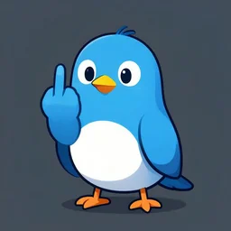 blue twitter bird giving the middle finger, fu, artstation
