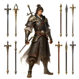 concept art of silkroad online chinese warrior, design, mmorpg, rpg, fantasy, fan art, art, fantasy, behance, pinterest, deviantart, artstation, weapons concept art, design, rpg, weapon, detailed, digital art, incredible, digital painting