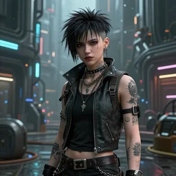 a rebel punk artist in cyberpunk distopic world, 16 K 3D, ultrarealistic futuristic utopian and dystopian art, cry engine