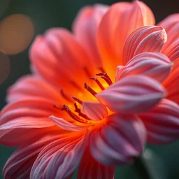 macro lens, close up, hyper realistic flower with fire texture on the petals, beaultiful background, bokeh, illustrated by greg rutkowski, beautiful volumetric lighting, intricate, ultra detailed, photorealistic, trending on artstation, octane render, 8 k