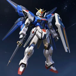 A god tier mech floating in space, highly detailed, extreme Gundam, azure wolf armor mech, illustration, trending on artstation