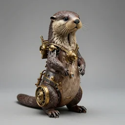 mechanical steampunk otter, realistic museum sculpture by patricia piccinini