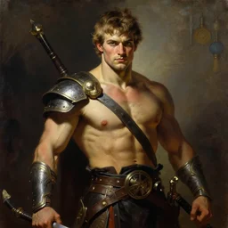 warrior, attractive male, character design, painting by j. c. leyendecker, gaston bussiere, frank frazetta, tom of finland, trending on artstation