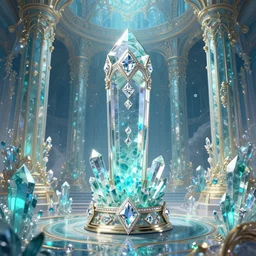 painted picture of fantasy crystal healing temple, aquamarine crystals, diamoinds and pillars of glass, product mockup, product image, fantasy intricate elegant extremely detailed digital painting trending artstation concept art illustration art by gustave courbet greg rutkowski craig mullins