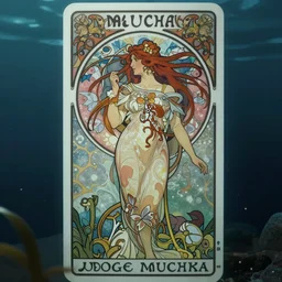 hyperdetailed underwater portrait of the moon tarot card by greg rutkowski, cinematic lights, highly detailed, digital painting, artstation, smooth, sharp focus illustration, artstation hq. intricate, elegant. art by wlop and artgerm and greg rutkowski, alphonse mucha, medium shot. dan mumford, tomokazu matsuyama, takato yamamoto