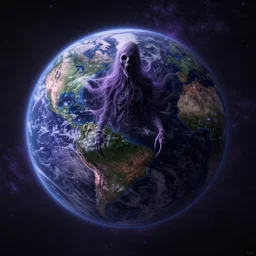scary planet earth, cosmic horror, ghostly, intricate, photo real, hyperrealism, unreal engine 5, raytracing, art by beeple and mike winkelmann, ultraviolet colors,
