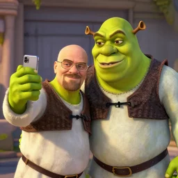 Shrek taking selfie with Walter white