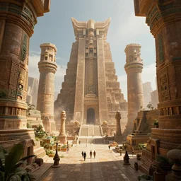 inside a futuristic aztec city, highly detailed, 8 k, hdr, award - winning, octane render, trending on artstation, volumetric lighting