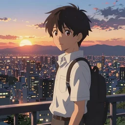 beautiful anime sunset cityscape, makoto shinkai