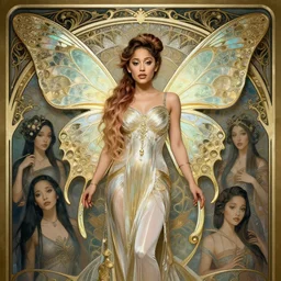ariana grande as a fairy with butterfly wings, intricate, elegant, d & d, powerful, fantasy, art nouveau, art by art by artgerm and greg rutkowski and ruan jia and peter polach