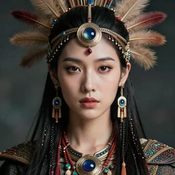 portrait of a stunningly beautiful and alluring futuristic tribal female, depth of field, zeiss lens, detailed, symmetrical, centered, fashion photoshoot, by Annie Leibovitz and Steve McCurry, David Lazar, Jimmy Nelsson, Breathtaking, 8k resolution, extremely detailed, beautiful, establishing shot, artistic, hyperrealistic, beautiful face, octane render