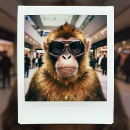 super awesome head to shoulder portrait polaroid film photograph of a monkey in a mall wearing aviator shades. super resolution. surreal. extremely detailed. polaroid 6 0 0 film. by annie leibovitz and richard avedon