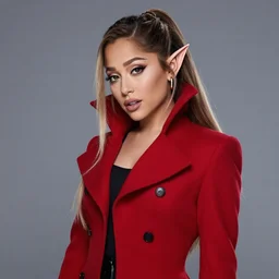 ariana grande as an vampire with a red coat and pointy ears 4 k