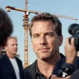 construction crane in the shape of bryan cranston, natural light, bloom, detailed face, magazine, press, photo, steve mccurry, david lazar, canon, nikon, focus