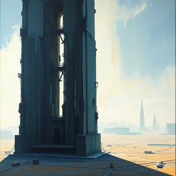 enormous skyscraper standing tall in the middle of an empty landscape, highly detailed oil painting, impasto brush strokes, soft light, 8 k, cyberpunk colour palette, dramatic composition, dramatic lighting, sharp focus, concept art, masterpiece, by adrian ghenie and jenny saville and zhang jingna