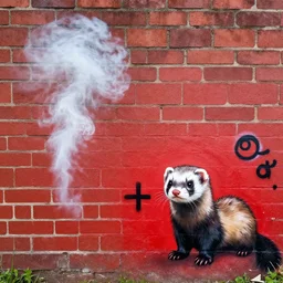 ( ( smoke cloud ) * ( ( backing ) * brick wall ) ) + ( ( graffiti ) * ( furry fandom ) * ( ( ferret * weasel * stoat ) * ( red + black ) ) )