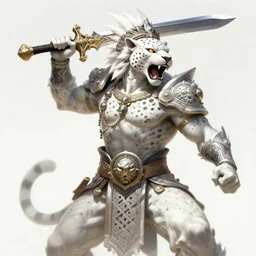 a highly detailed illustration of fierce aztec jaguar warrior wearing white jaguar mane, heroic roaring wielding aztec sword pose, intricate, elegant, highly detailed, centered, digital painting, artstation, concept art, smooth, sharp focus, league of legends concept art, wlop