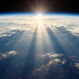 gigantic sun rays in clouds seen from space