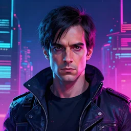 a cyberpunk Abed Nadir, a character portrait, synthwave by art artgerm, cg society contest winner, shock art, sci-fi, artstation hq, speedpainting